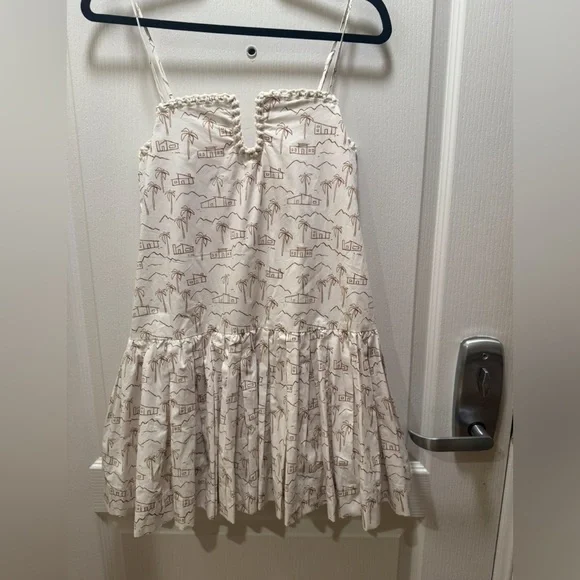 Line & Dot Edwina Poplin Crochet Trim Mini Dress in White/Tan size S NWT - Picture 6 of 7